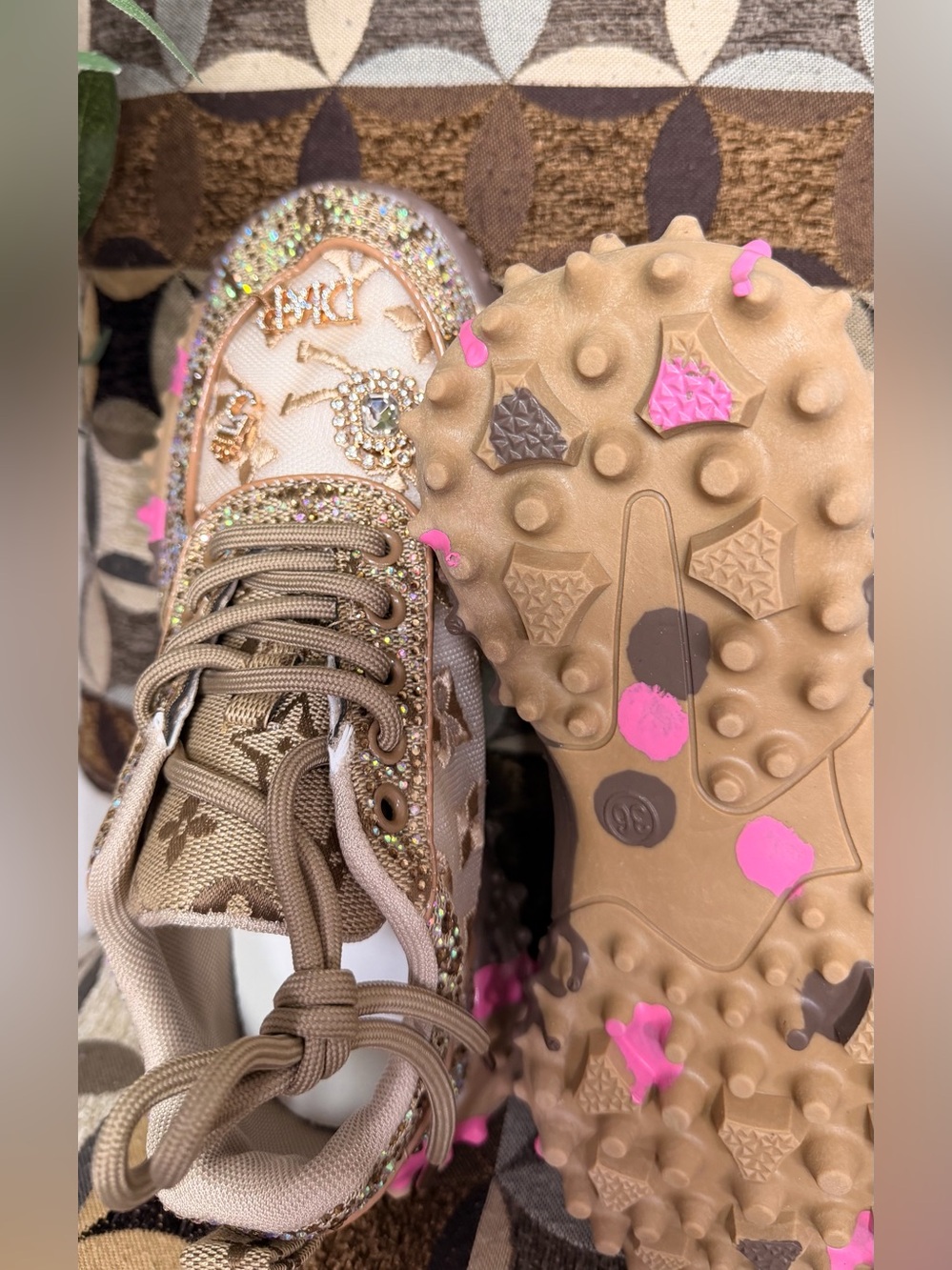 Gold Rhinestone Embellished Chunky Sneakers Size 36 – Brand New - Picture 9 of 16